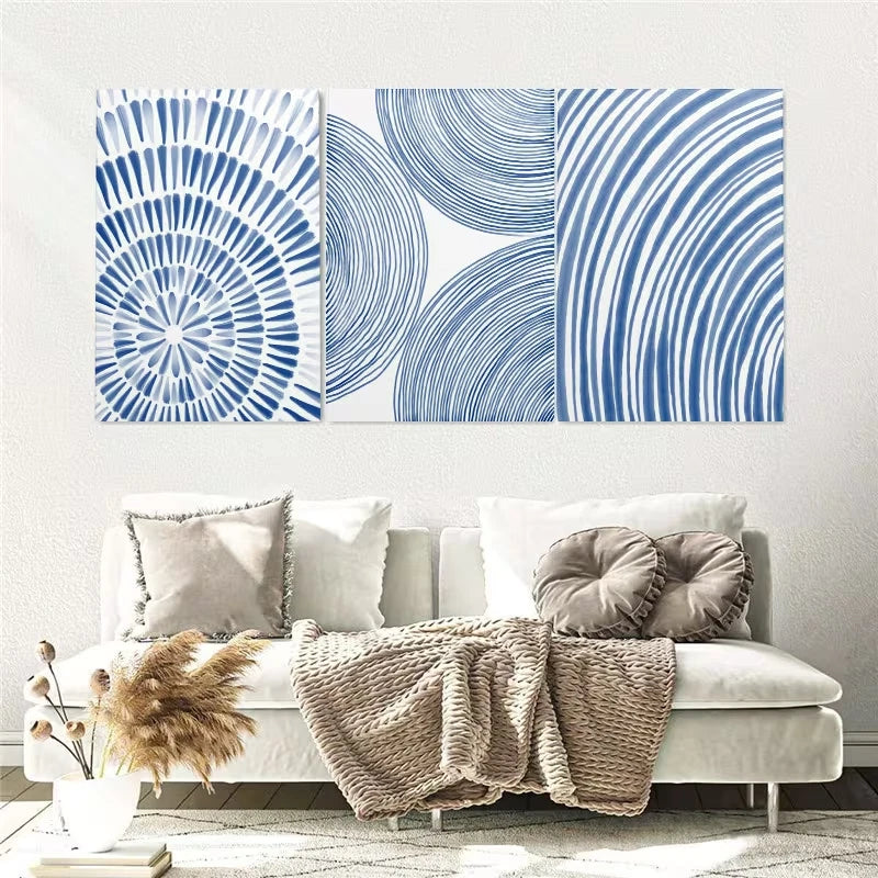 3pcs Blue Modern Abstract Painting Wall Art Set Canvas Framed 50x70cm – High Quality Print 100% Australian Made Wall Canvas Ready to Hang - Bella Home Decor
