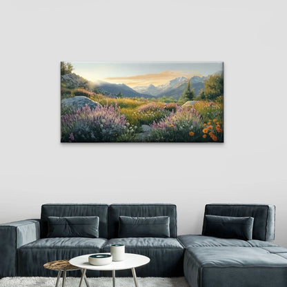 Vibrant Field Flower Lavender Wall Art Canvas Office Home Room Framed 120x60cm