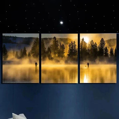 3pcs Two People Fishing at the Lake Wall Art Canvas Unframed – High Quality Print 100% Australian Made Wall Canvas