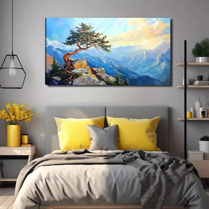 Tree On The Mountain Wall Art Canvas Office Home Room Framed 120x60cm