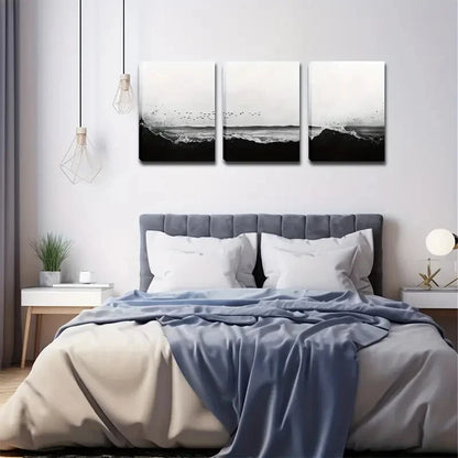 3pcs Black And White Beach Decorative Perfect Wall Art Set Canvas Framed 40x60cm - High Quality Print 100% Australian Made Wall Canvas Ready to Hang - Bella Home Decor