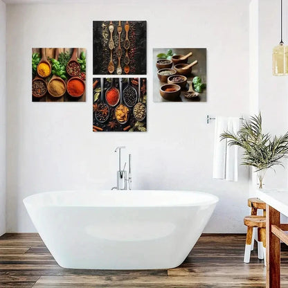 4pcs Peppers Wall Decor, Spice Wall Decor Wall Art Canvas Framed