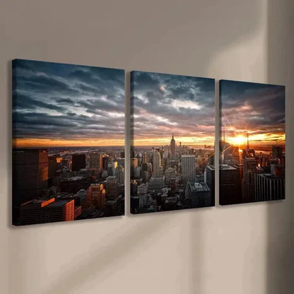 3pcs Vibrant Cityscape Skyscraper Sunset Wall Art Set Canvas Unframed - High Quality Print 100% Australian Made Wall Canvas