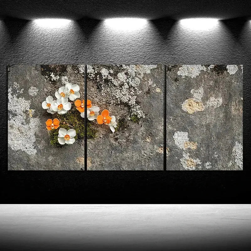3pcs Colourful Flowers on The Cement Metal Print Ready to Hang Art - Bella Home Decor