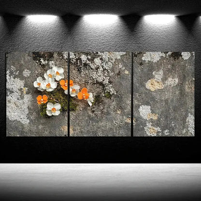 3pcs Colourful Flowers on The Cement Metal Print Ready to Hang Art - Bella Home Decor