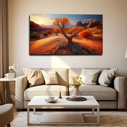 Desert Tree Silhouette Wall Art Canvas Office Home Room Framed 120x60cm