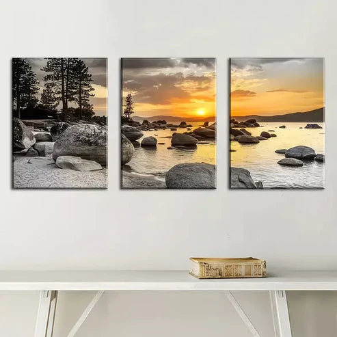 3pcs Decorative Lakeside Natural Scenery Wall Art Canvas Unframed - High Quality Print 100% Australian Made Wall Canvas - Bella Home Decor
