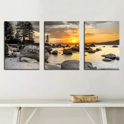 3pcs Decorative Lakeside Natural Scenery Wall Art Canvas Unframed - High Quality Print 100% Australian Made Wall Canvas - Bella Home Decor