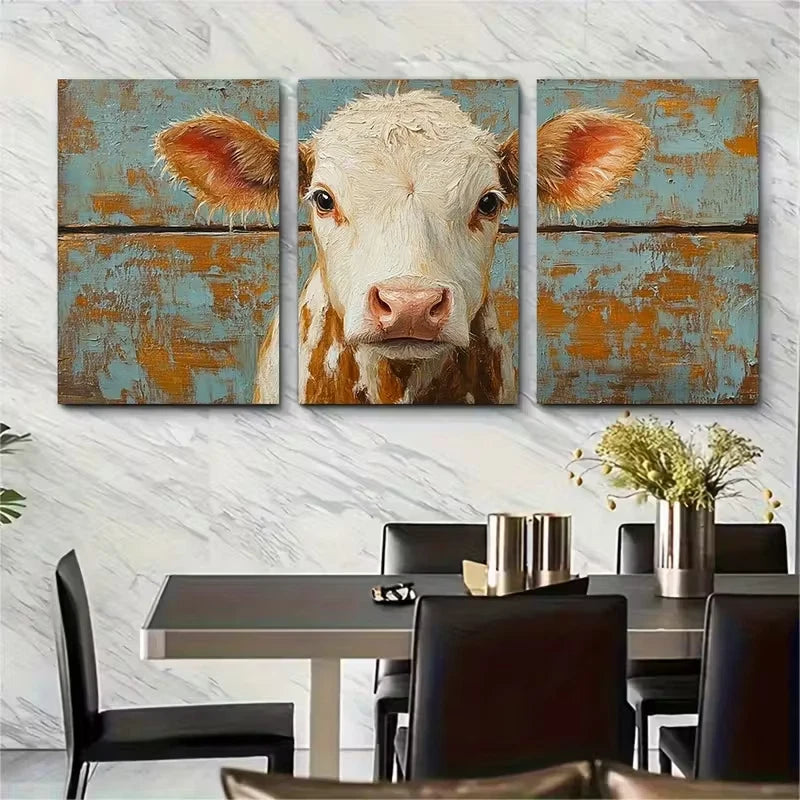 3pcs , Cow Painting Farm Animals Metal Print Ready to Hang Art - Bella Home Decor
