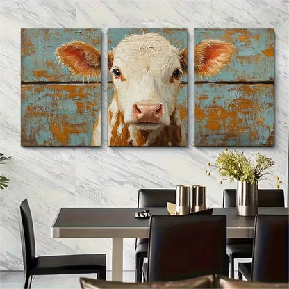 3pcs , Cow Painting Farm Animals Metal Print Ready to Hang Art - Bella Home Decor