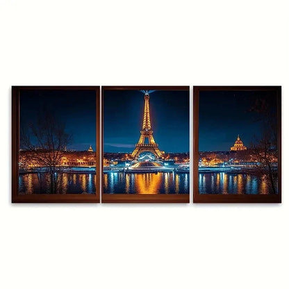3pcs Eiffel Tower at Night Parisian Cityscape H   Wall Art Set Canvas Framed 60x90cm - High Quality Print 100% Australian Made Wall Canvas Ready to Hang - Bella Home Decor