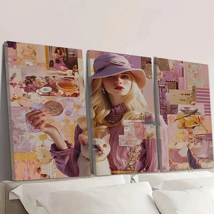 3pcs Cute Pastel Collage Wall Art Set Canvas Framed 50x70cm - High Quality Print 100% Australian Made Wall Canvas Ready to Hang - Bella Home Decor