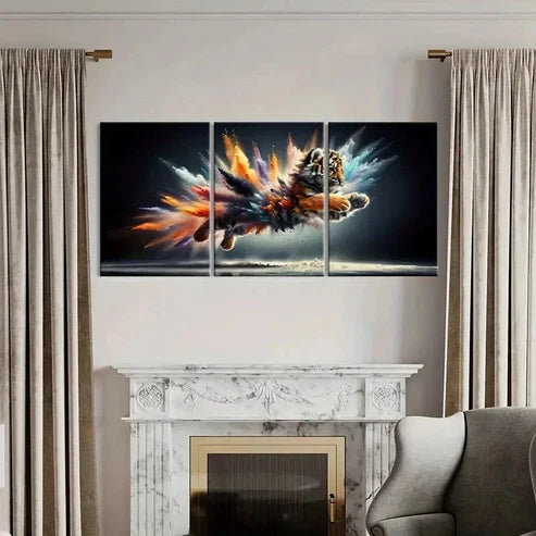 3pcs Fantasy Animal Art Splash Ink Style Tiger Wall Art Canvas Unframed - High Quality Print 100% Australian Made Wall Canvas