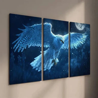 3pcs Majestic Snowy Owl in Moonlight Wall Art Set Canvas Unframed - High Quality Print 100% Australian Made Wall Canvas