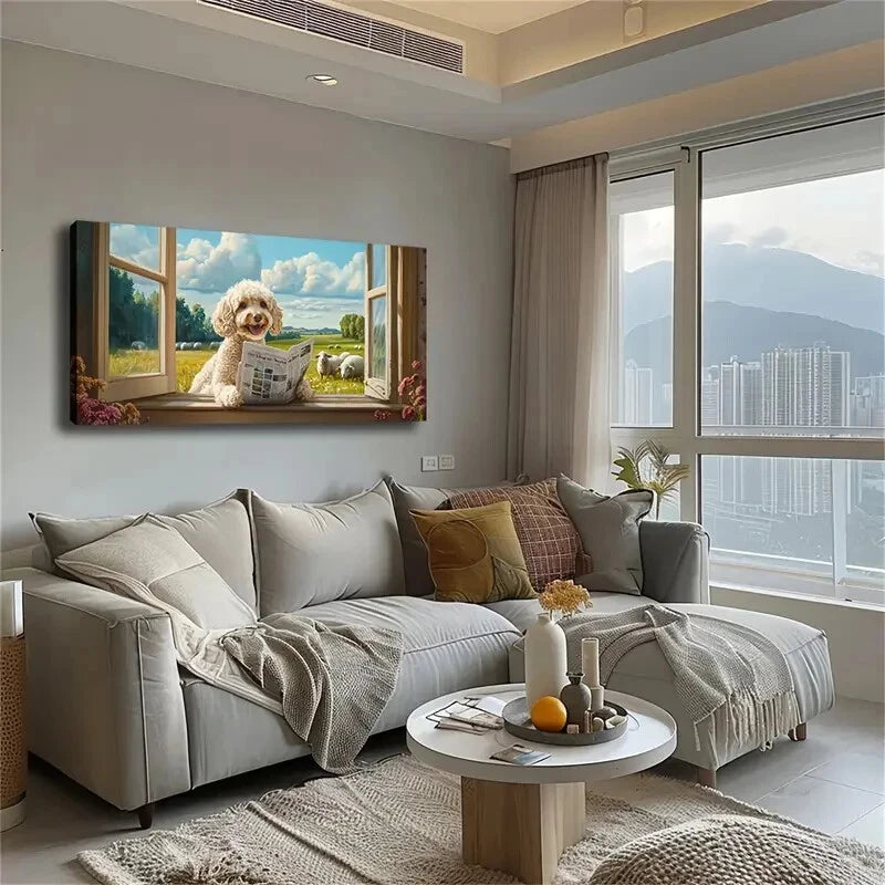 Adorable Dog Reading Newvcspaper Wall Art Canvas Office Home Room Framed 120x60cm - Bella Home Decor