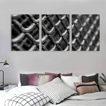 3pcs Black & White photograph of a steel mesh  Wall Art Set Canvas Framed 60x90cm - High Quality Print 100% Australian Made Wall Canvas Ready to Hang - Bella Home Decor