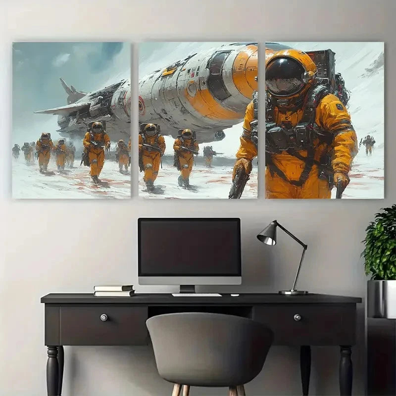 3pcs Futuristic Soldier & Spacecraft Art   Wall Art Set Canvas Framed 50x70cm - High Quality Print 100% Australian Made Wall Canvas Ready to Hang - Bella Home Decor