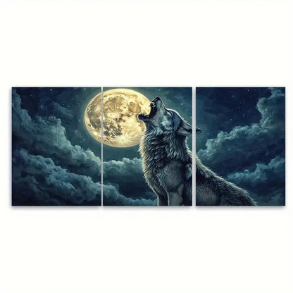 3pcs Howling Wolf Painting Dark Fantasy SI Wall Art Set Canvas Framed 50x70cm - High Quality Print 100% Australian Made Wall Canvas Ready to Hang