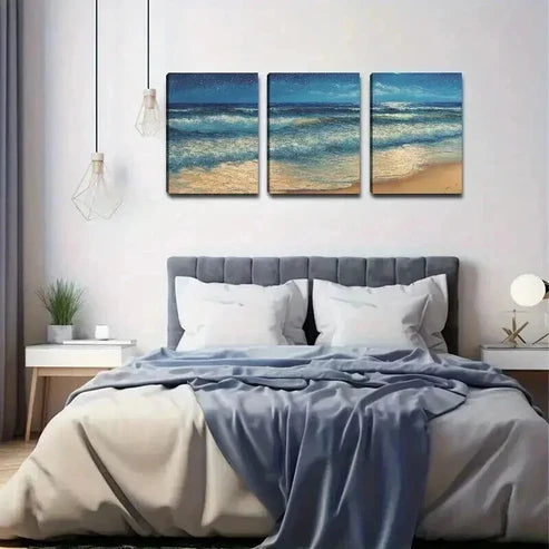 3pcs Ocean Waves & Night Seascape Painting Wall Art Canvas Unframed - High Quality Print 100% Australian Made Wall Canvas