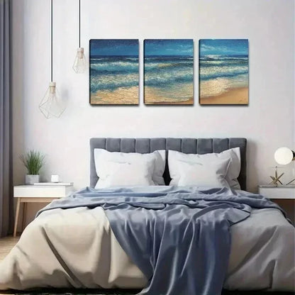 3pcs Ocean Waves & Night Seascape Painting Wall Art Canvas Unframed - High Quality Print 100% Australian Made Wall Canvas