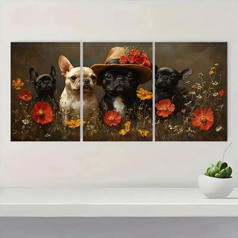 3pcs French Bulldog FB Wall Art Set Canvas Framed 40x60cm - High Quality Print 100% Australian Made Wall Canvas Ready to Hang - Bella Home Decor