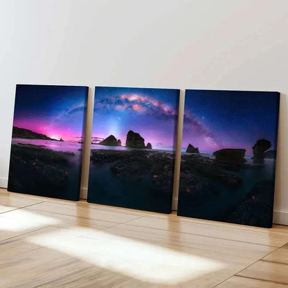 3pcs Natural Landscape Aurora Black Rocks Wall Art Set Canvas Framed 50x70cm - High Quality Print 100% Australian Made Wall Canvas Ready to Hang - Bella Home Decor