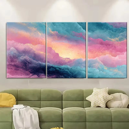3pcs Pink Coastal Watercolor Depicting Ocean Sunse Metal Print Ready to Hang Art