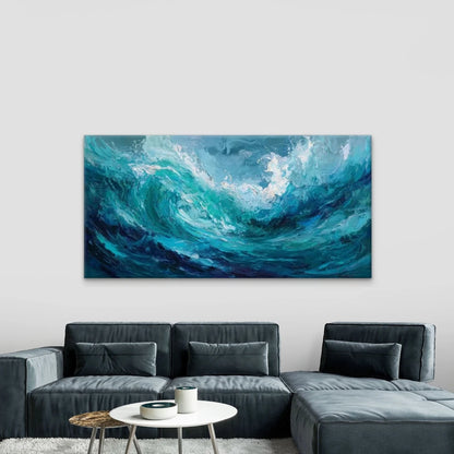Blue & Waves Painting Wall Art Canvas Office Home Room Framed 120x60cm