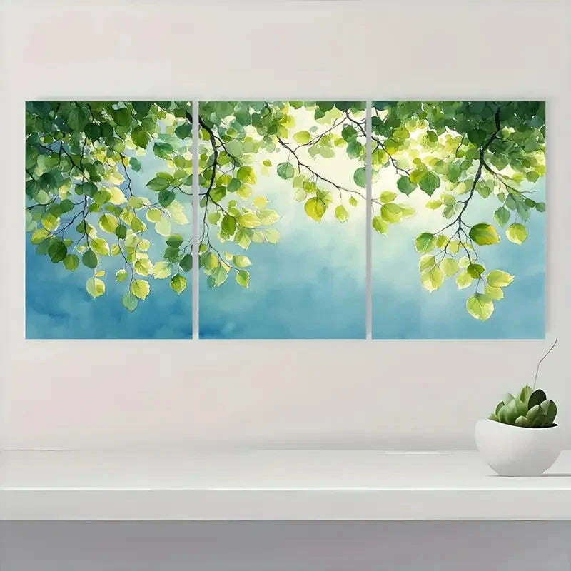 3pcs  Green Leaves & Blue Sky GS   Wall Art Set Canvas Framed 60x90cm - High Quality Print 100% Australian Made Wall Canvas Ready to Hang - Bella Home Decor