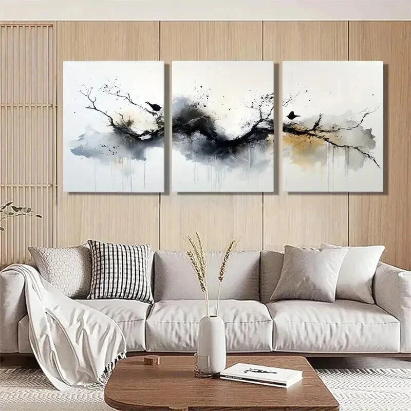 3pcs Elegant Black and Golden Abstract Perfect Wall Art Set Canvas Framed 60x90cm - High Quality Print 100% Australian Made Wall Canvas Ready to Hang - Bella Home Decor