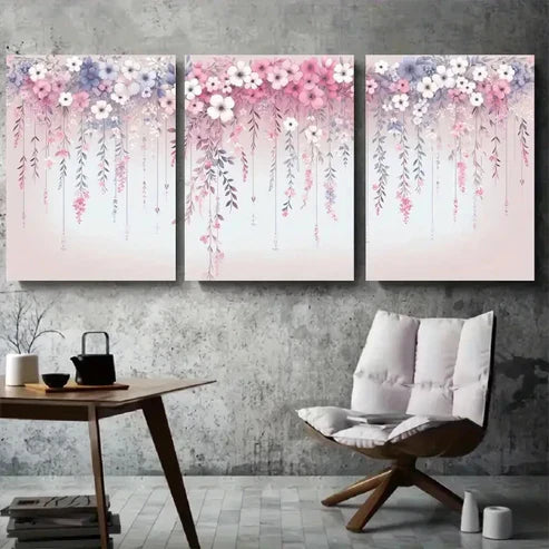 3pcs Blooming Flower Chandelier Illustration Wall Art Canvas Unframed - High Quality Print 100% Australian Made Wall Canvas - Bella Home Decor