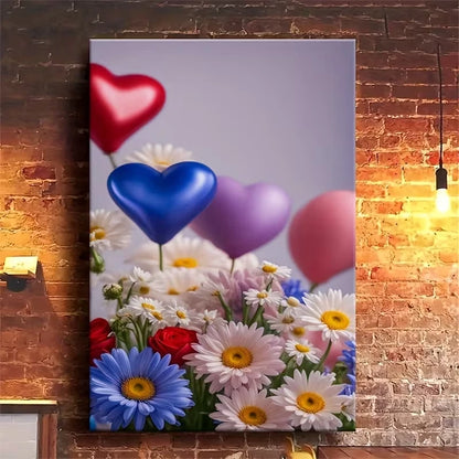 Vibrant Floral Balloons & Daisies 60x90cm Metal Print Ready to Hang - Bella Home Decor