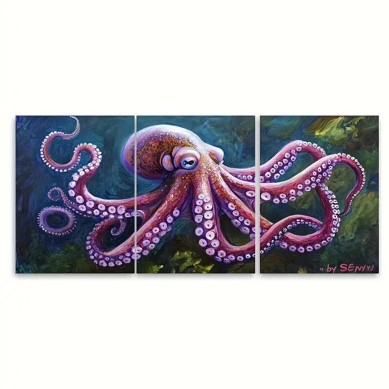 3pcs Octopus Oil Painting Sea Animals KO   Wall Art Set Canvas Framed 60x90cm - High Quality Print 100% Australian Made Wall Canvas Ready to Hang