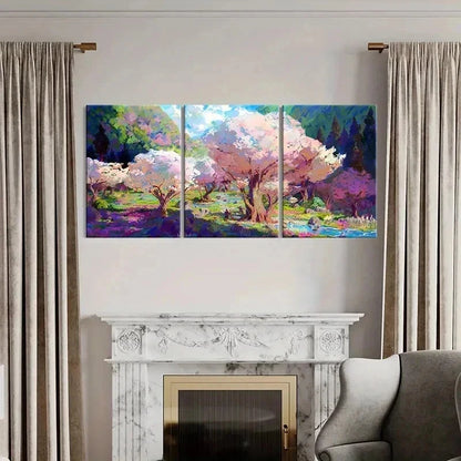 3pcs Watercolor Sakura Tree Anime Style Wall Art Set Canvas Framed 60x90cm - High Quality Print 100% Australian Made Wall Canvas Ready to Hang