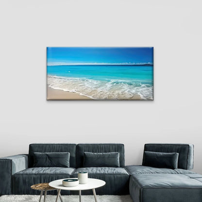 Beach Scene Blue Sky Sand Wall Art Canvas Office Home Room Framed 120x60cm