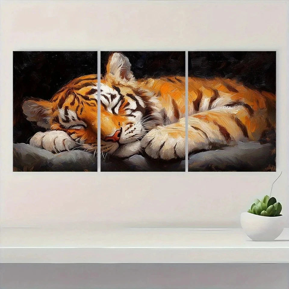 3pcs Vibrant Orange & Black Animal Metal Print Ready to Hang Art - Bella Home Decor