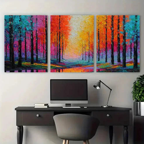 3pcs Autumn Sunset Forest Nature Wall Art Canvas Unframed - High Quality Print 100% Australian Made Wall Canvas - Bella Home Decor