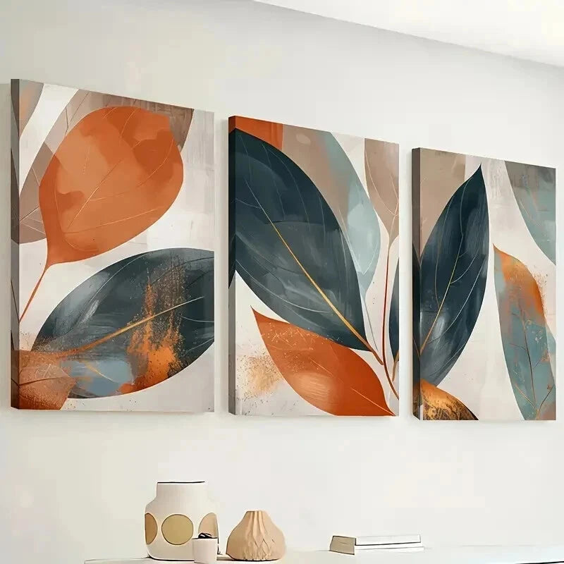 3pcs Stylish Abstract Leaf Printing Wall Art Set Canvas Framed 50x70cm - High Quality Print 100% Australian Made Wall Canvas Ready to Hang