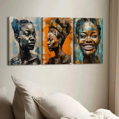 3pcs Fashion Portraits Vibrant & Abstract Black Wall Art Canvas Unframed - High Quality Print 100% Australian Made Wall Canvas