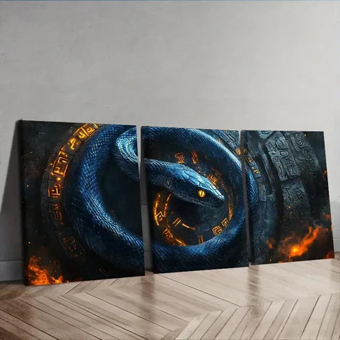 3pcs A Black Snake with a Curse Wall Art Canvas Unframed - High Quality Print 100% Australian Made Wall Canvas - Bella Home Decor
