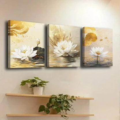 3pcs Decoration Luxurious Lotus Flower Wall Art Canvas Unframed - High Quality Print 100% Australian Made Wall Canvas