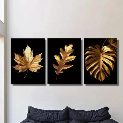 3pcs Classic Golden Leaves Decoration Wall Art Canvas Unframed - High Quality Print 100% Australian Made Wall Canvas