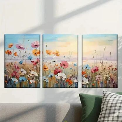 3pcs Painting of Flowers in a Field Wall Art Canvas Unframed - High Quality Print 100% Australian Made Wall Canvas