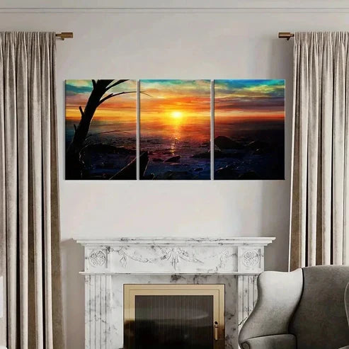 3pcs Vibrant Sunset by the Sea Landscape Wall Art Canvas Unframed - High Quality Print 100% Australian Made Wall Canvas