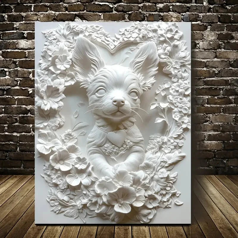 Wooden Dog Heart Blossoms Design Painting 40x60cm Metal Print Ready to Hang - Bella Home Decor
