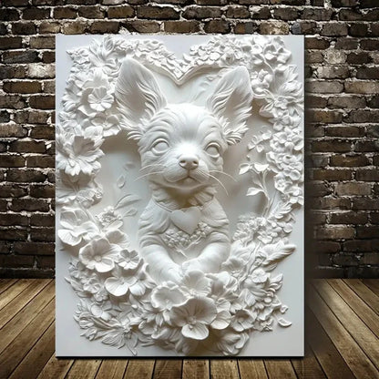 Wooden Dog Heart Blossoms Design Painting 40x60cm Metal Print Ready to Hang - Bella Home Decor