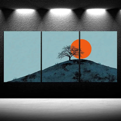 3pcs Painting Set The Hill at Sunrise Metal Print Ready to Hang Art - Bella Home Decor