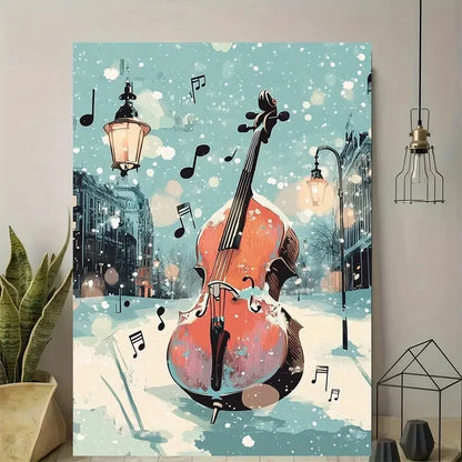 Beautiful Snowy Cello Symphony Painting  40x60cm Metal Print Ready to Hang - Bella Home Decor