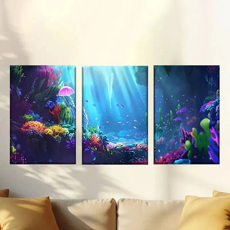 3pcs colorful aquarium with fish and corals 60x90cm - High Quality Print 100% Australian Made Wall Canvas Ready to Hang - Bella Home Decor