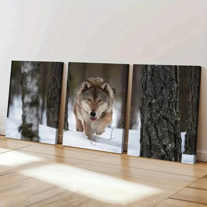 3pcs Snow Scene Animal Art Wolf Wall Art Set Canvas Framed 40x60cm - High Quality Print 100% Australian Made Wall Canvas Ready to Hang - Bella Home Decor